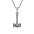 Vintage Mjolnir pendant necklace with Valknut symbol for men in stainless steel - With Box Chain / Steel