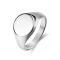 Polished stainless steel signet ring with a round flat top and brushed metal sides - Size 7 / Steel