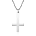 Polished silver stainless steel St. Peter's inverted cross necklace for men - Steel Necklace With Box Chain