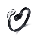 Adjustable black stainless steel ring featuring a traditional Yin Yang Tai Chi symbol - Size 6 / Black