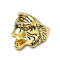 Men's bold tiger head ring in polished gold finish with black enamel stripes - 7# / Gold