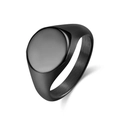 Minimalist black matte stainless steel signet ring with a round flat top and brushed finish - Size 7 / Black