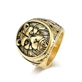 Vintage golden stainless steel lion head signet ring for men with detailed engraving - Size 7 / Gold