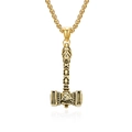 Golden Viking Mjölnir hammer pendant necklace with Valknut symbol for men - With Box Chain / Gold