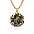Collana con ciondolo a testa di leone vintage in acciaio inossidabile da uomo - Color Oro Con Catena Veneziana