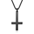 Matte black inverted Saint Peter cross necklace with stainless steel box chain - Black Necklace With Box Chain