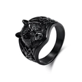 Men's black stainless steel ring with embossed tiger head and Celtic knot design - Size 7 / Tiger Head Relief Style / Black