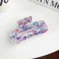 Pink and purple marble textured acetate hair claw clip with rectangular hollow design - Dazzling Blue Purple Square Style 8.5cm