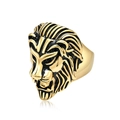 Vintage stainless steel lion head ring for men in gold and black hip hop style - 13# / Gold