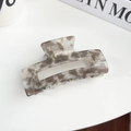 Grey marble acetate hair claw clip with shimmering pearls and hollow square design - Dazzling Gray Square Style 8.5cm