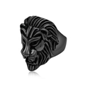 Men's vintage lion head ring in polished black finish with intricate mane details - 12# / Black
