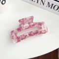 Rectangular hair claw clip with elegant pink and white marble texture in glossy finish - Crystal Purple Square Style 8.5cm