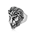 Vintage stainless steel lion head ring for men with antique silver finish on white background - 13# / Steel