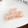 Pink and white marble acetate hair claw clip with rectangular hollow frame design - Crystal Pink Square Style 8.5cm