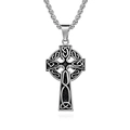 Vintage Nordic Viking Celtic knot stainless steel cross necklace with silver finish - Steel Color Pendant with 60cm Chain