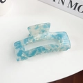 Blue and white marble acetate hair claw clip with rectangular hollow design - Crystal Blue Square Style 8.5cm