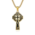 Vintage gold Viking Celtic cross pendant necklace with polished trinity knot detail - Gold Color Pendant with 60cm Chain