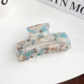 Rectangular hair claw clip with blue and pink marble texture on a white surface - Dazzling Blue Gray Square Style 8.5cm