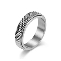 Polished silver titanium steel spinner ring with diamond snake scale pyramid texture - US 6 / Steel