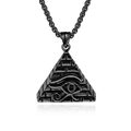 Pendaglio a piramide in acciaio nero opaco con occhio di Horus su catena ad anelli - Nero Opaco (Con Catena Box) / Collana Nera