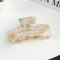 Rectangular hair claw clip with colorful marble pattern in pastel candy tones - Dazzling Yellow Green Square Style 8.5cm