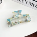 Rectangular cutout hair claw clip with colorful marble pattern and floral texture - Dazzling Blue Green Square Style 8.5cm