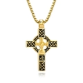 Gold stainless steel Celtic cross pendant necklace with black knot patterns and pearl chain - Pendant With 3mm*60cm Chain / Gold