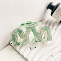 Green and cream marble texture acetate hair claw clip with wave design for women - Crystal Green Mountain Style 8.7cm