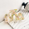 Floral pattern hair claw clip with colorful terrazzo texture in a wavy M-shape design - Dazzling Yellow Green Mountain Style 8.7cm