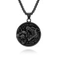 Collier pendentif loup viking nordique en finition noire mate avec chaîne épaisse - Avec Chaîne (60cm) / Noir