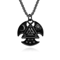 Collar vikingo con colgante Valknut negro y relieve de sol y luna estilo nórdico - Negro Con Cadena 3.5mm*60cm