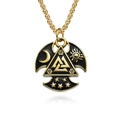 Collar Vikingo Valknut triangular con motivos de sol luna y estrellas en oro y negro - Dorado Con Cadena 3.5mm*60cm