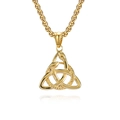 Golden Triquetra snake pendant necklace in Nordic Viking style with thick round chain link - Gold Color With PL001 Chain 3*60cm