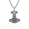 Collar martillo de Thor Mjölnir vikingo plateado con cabeza de carnero y colgante - Con Cadena de Caja (3.5*60cm) / Color Acero (K-PT471)