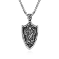 Collar con colgante de escudo del arcángel San Miguel en acero inoxidable plata retro - Colgante Color Acero con Cadena (K-PT468)