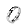 Polished silver 4mm tungsten ring with a faceted diamond-cut geometric design - Size 6 / Steel