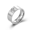 Men's polished stainless steel band ring with a sparkling cross design in silver finish - Size 7 / Steel