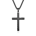 Black stainless steel cross necklace featuring American flag stars and stripes pattern - Black Pendant and Chain