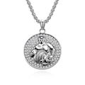 Silver Aquarius zodiac coin pendant necklace with full crystals on a box chain - Silver Aquarius (Pendant Only (Without Chain))
