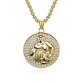 Gold plated Aquarius zodiac necklace featuring a crystal encrusted round pendant and chain - Gold Aquarius (Pendant Only (Without Chain))