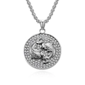Silver Pisces zodiac coin necklace with crystal pavé and box chain for hip-hop style - Silver Pisces (Pendant Only (Without Chain))