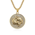 Golden round necklace with Pisces pendant featuring sparkling pavé crystals and thick link chain - Gold Pisces (Pendant Only (Without Chain))