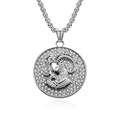 Hip hop silver Aries zodiac medallion necklace with full rhinestones and ram head pendant - Silver Aries (Pendant Only (Without Chain))