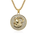 Golden Aries zodiac necklace with embossed ram head and sparkling diamond halo finish - Gold Aries (Pendant Only (Without Chain))