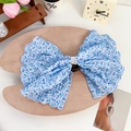 Pinza para el pelo con lazo de tela floral azul y perlas blancas de estilo elegante - Azul