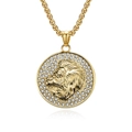 Hip-hop style gold lion head medallion necklace with sparkling crystal halo setting - Gold Leo (Pendant Only (Without Chain))