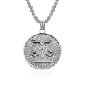 Silver Libra zodiac necklace with skull design and sparkling zircon pavé on round pendant - Silver Libra (Pendant Only (Without Chain))