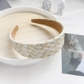 Stijlvolle beige en witte geweven strooien haarband met antislipvoering voor dames - Koffie met Melk
