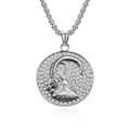 Hip hop silver stainless steel round pendant necklace with goat relief and diamonds - Silver Capricorn (Pendant Only (Without Chain))