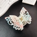 Pink and blue marble butterfly hair claw clip with double-layer hollow design and gold spring - Iridescent Orange / 9cm